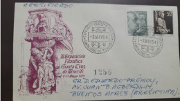 P) 1954 SPAIN, LII PHILATELIC EXHIBITION TENERIFE, GENERAL FRANCO, HOLY STAMP, CIRCULATED TO BUENOS AIRES ARG, FDC, XF - Andere & Zonder Classificatie