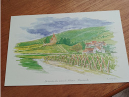 145 //  Reproduction Aquarelle 28 X 17 CMS / OFFERT PAR EDITIONS ATLAS / LA ROUTE DES VINS D'ALSACE - HUNAWIHR - Wasserfarben