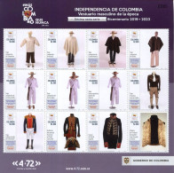 Lote 2022-26, Colombia, 2022, Pliego, Sheet, Vestuario Masculino De La Independencia, Male Independence Dresses,16 Issue - Colombie