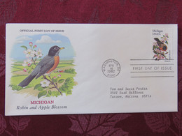 USA 1982 FDC Cover State Bird And Flower - Michigan Robin Apple Blossom - Lettres & Documents