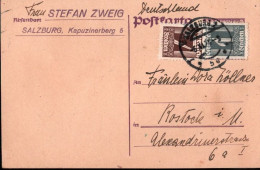 ! 1925 Postkarte Österreich, Salzburg, Autograph Von Friderike Maria Zweig, Frau Von Stefan Zweig, Gelaufen Nach Rostock - Covers & Documents