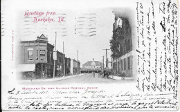 MERCHANT St AND ILLINOIS CENTRAL DEPOT - Greetings From Kankakee, Ill - Sonstige & Ohne Zuordnung