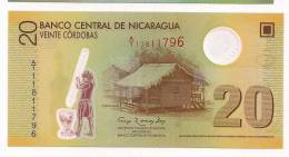 Nicaragua 2010 Polymer Banknote 20 Cordobas - Local Hut - Atlantic Coast Dance - Round Transparent Window - Nicaragua