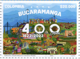 Lote 2022-29, Colombia, 2022, Sello, Stamp, Bucaramanga 400 Años, Panoramic View Of The City In Drawing - Colombie