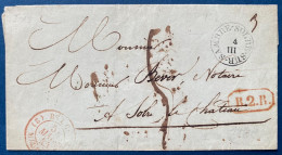 Lettre S Texte Dateur T18 " SOLRE SUR SAMBRE "(Ht Indice 19) + (B.2.R)  + Entrée " BELGIQUE / 2 MAUBEUGE 2 " + Taxe 5 - 1830-1849 (Belgique Indépendante)