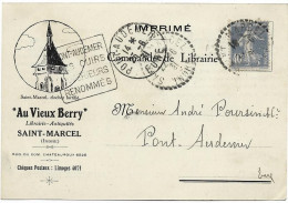CP Imprimé  Commande De Librairie Oblit Saint Marcel  Indre  1931  40c Semeuse Arrivée Daguin  Pont Audemer Eure - 1921-1960: Modern Tijdperk