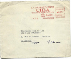 Envelop  Oblit   Laboratoire  CIBA  Specialites Pharmaceutiques   LYON   1952 - EMA ( Maquina De Huellas A Franquear)