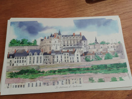 145 // Reproduction Aquarelle 28 X 17 CMS   / LE CHATEAU D'amboise - Acuarelas