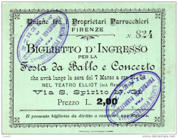 BIGLIETTO D'INGRESSO FESTA UNIONE PROPRIETARI PARRUCCHIERI - Tickets D'entrée