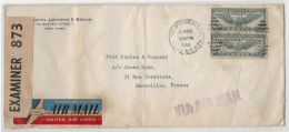 WW2 PANAM 1940 USA Air Mail Cover To France Marseille UNITED AIR LINES Label British Censorship EXAMINER 873 - Brieven En Documenten