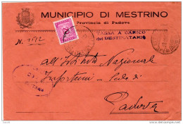 1950 LETTERA CON ANNULLO MESTRINO PADOVA - Fiscaux