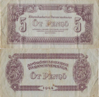 Hungary 5 Pengo 1944 P-M4b Russian Army Occupation WWII Banknote Europe Currency Hongrie Ungarn #5200 - Hungría