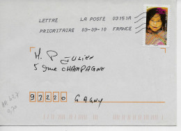 FRANCE AA 427 De 2010/ Contre Les Violences Faites Aux Femmes/fillette Asiatique S/petite Enveloppe Entière OBL. 2010 / - Lettres & Documents