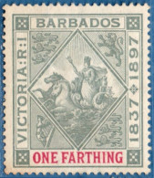 Barbados 1897 Commem.60 Yr Jubilee Queen Victoria 1f Grey 1 Value Unused 97-01 - Barbados (...-1966)