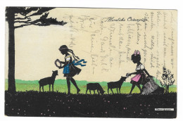 MANNI GROSZE SILHOUETTES ENFANTS CHILDREN Feeding LAMBS SHEEP Gelaufen 1920y.   H750 - Grosze, Manni