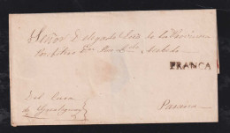 Argentina Ca 1855 Cover GUALEGUAY X PARANA FRANCA Postmark Del Cursa Del GUALEGUAY - Prephilately