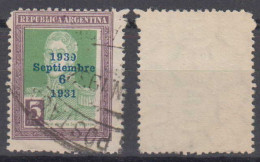 Argentina Mi# 378 Used 5 Pesos Revolution Overprint 1931 - Gebruikt