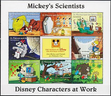 St. Vincent 1996 Disney Mickey's Scientists Space Gorilla Dinosaurs Telescope NH - Autres & Non Classés