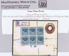 Ireland 1922-23 Thom Saorstat 3-line Ovpt On 10d, Control T22 Imperf Corner Block Of 6 Used On Reg Cover To Kent - Oblitérés