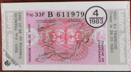 Billet De Loterie Nationale Belgique 1983 4e Tr - Tranche De L'Espérance - 26-1-1983 - Billetes De Lotería