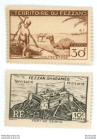 Lot De 2 Timbres / Timbre Territoire Du Fezzan élevage 30c ( 30 C ) / Fezzan Ghadamès Fort De Sebha 10c ( 10 C ) - Unused Stamps