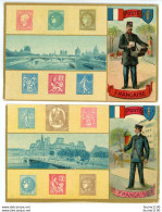 Lot 2 Cartes Litho POSTE FRANCAISE J.C PARIS Série 1215 Représentation De Timbres Français Timbre France Postier Facteur - Timbres (représentations)