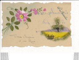 Carte En Celluloïde Peinte ( Fleurs / Paysage ) - Sonstige & Ohne Zuordnung