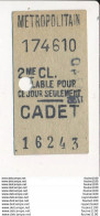 Ticket De Métro De Paris ( Métropolitain ) 2me Classe ( Station )  CADET - Europe