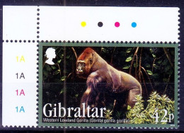 Gibraltar 2012 MNH, Western Lowland Gorilla, Wild Animals,  Corner With Colour Guide - Gorilla