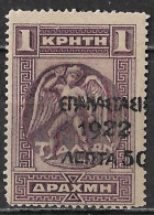 GREECE 1923 1922 Epanastasis Overprint (displaced To Right) On Cretan Stamps 1900 50 L / 1 Dr L Violet Vl. 358 MNH - Neufs