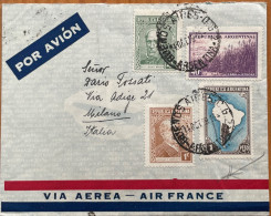 ARGENTINA1939, AIR FRANCE COVER, USED TO ITALY, 4 STAMP, SARMIENTO GAROWT 1935 PORTRAITS, MAP, SUGAR CANE & FACTORY, B - Storia Postale