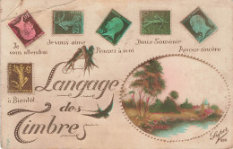 TIMBRES - Langage Des Timbres - Colorisé - Carte Postale Ancienne - Postzegels (afbeeldingen)