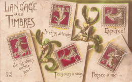 TIMBRES - Langage Des Timbres - Colorisé - Carte Postale Ancienne - Timbres (représentations)