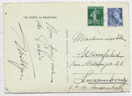 MERCURE 10C +35C SEMEUSE CARTE 5 MOTS PARIS 1938 POUR LUXEMBOURG AU TARIF - 1938-42 Mercurius