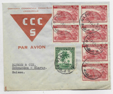 CONGO BELGE 2FR50X6+50C LETTRE COVER AVION LEOPOLDVILLE 21.9.1945 TO SUISSE - Storia Postale