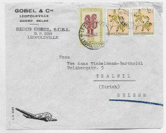 CONGO BELGE 5FR+2FRX2 1 DEFAUT LETTRE COVER AIR MAIL LEOPOLDVILLE 1954 TO SUISSE - Brieven En Documenten