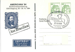 953  "De Brésil": Entier (c.p.) D'Allemagne - Cancel "From Brazil": Stationery Postcard, Map Of The Americas. Brasil - Poste