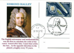 926  Edmond Halley: Oblitération Temp. 2006, Timbre Concordante + C.p. Commemorative - Astronomy Comet Mathematics - Astronomie