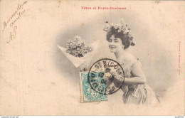 FETES ET PORTE BONHEUR FEMME FLEURS DANS LES CHEVEUX PHOTO BERGERET - Bergeret