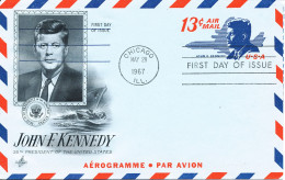 USA Aerogramme FDC Chicago 29-5-1967 John F. Kennedy 13 C. With Art Craft Cachet - 1961-1970