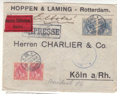 Pays Bas - Lettre Exprès De 1915 - Oblit Rotterdam - Exp Vers Köln - Avec Griffe Brievengus - - Covers & Documents