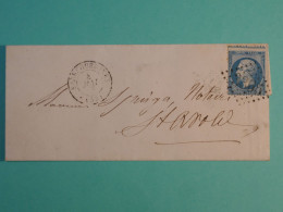 AM0 FRANCE  BELLE LETTRE  1868 SARREGUEMINES  AU HAVRE + N° 22  DéCALé  +AFF. PLAISANT++ + - 1862 Napoleone III