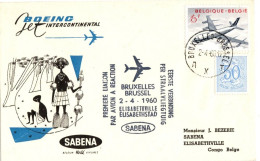 Sabena Ligne Aérienne Belge - Boeing Jet Intercontinentale - Bruxelles - Elisabethville (Congo Belge) 02 Avril 1960. - Lettres & Documents