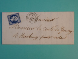 AM0 FRANCE  BELLE LETTRE  1856 MONTHUREUX A STRASBOURG +TEXTE + N° 14 FONCé   +AFF. INTERESSANT++ + - 1853-1860 Napoleone III