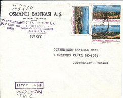 Turkey Registered Bank Cover Sent Air Mail To Denmark Kavaklidere 1985 - Brieven En Documenten