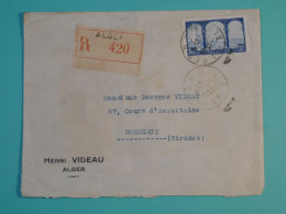 AM0 ALGERIE  BELLE LETTRE  RECO  1930 ALGER A  BORDEAUX FRANCE  +++AFF.INTERESSANT++ + - Brieven En Documenten