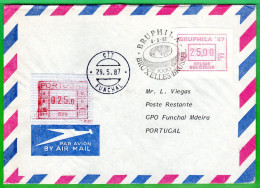 Belgien Belgique Belgie ATM 6.2 C BRUPHILA FDC 25F Poste Restante 9.5.87 To Portugal 25$0 Funchal 29.5.87 / Frama - Covers & Documents