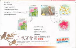 Taiwan Cover Sent To Germany Topic Stamps FLOWERS And MUSTELE - Brieven En Documenten