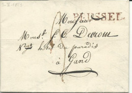 BELGIQUE MARQUE LINEAIRE ROUGE  BRUXELLES POUR GAND DE 1823 LETTRE COVER - 1815-1830 (Dutch Period)