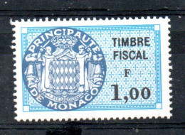 MONACO -- MONTE CARLO --Timbre Fiscal -- 1,00 Franc Bleu, Bleu Foncé Et Noir - Neuf Sans Gomme - Steuermarken